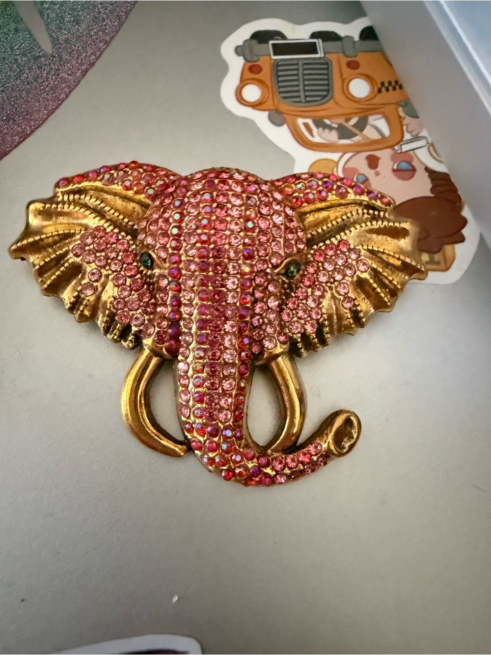 Gold Elephant Brooch with Pink Crystals - Womens Accessories